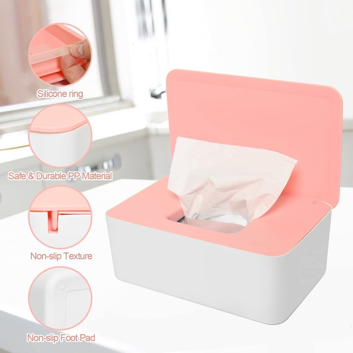 Baby Wipes Dispenser, Wipes Case, Baby Wipe Holder Tissue Storage Box Holder with Sealing Design for Home Office, White & Pink EasyOptionXY LLC