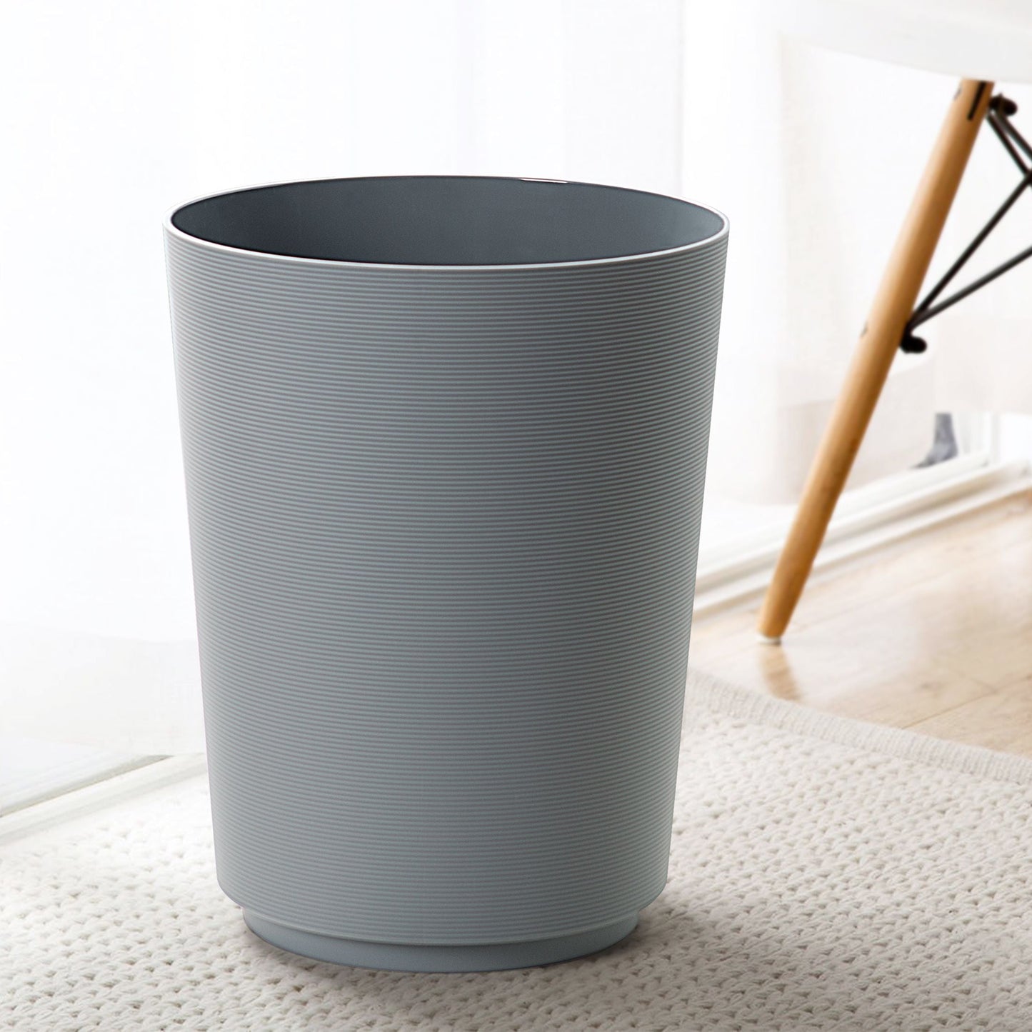 Mainstays Soft Touch Ribbed Plastic 1.98 Gallon Wastebasket in Grey for Bathroom, Kitchen and Bedroom EasyOptionXY LLC