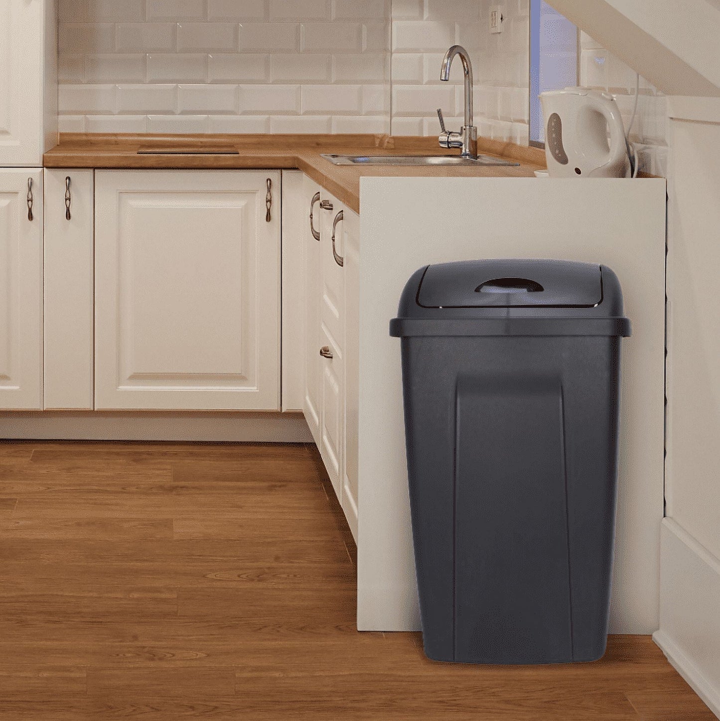 Mainstays 13 Gallon Trash Can, Plastic Swing Top Kitchen Garbage Trash Can, Black, 12.5" L x 16.35" W x 28.23' H EasyOptionXY LLC