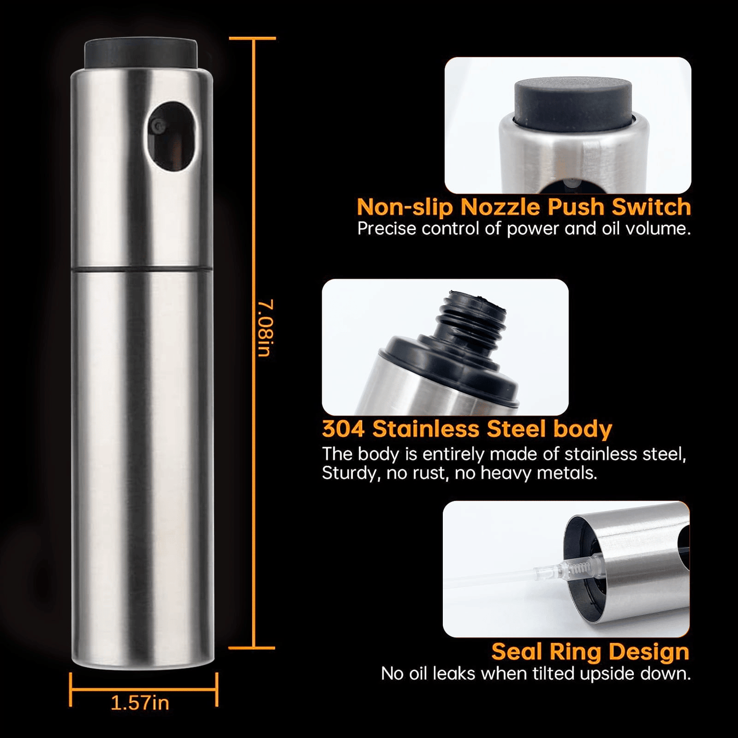 Oil Sprayer for Cooking, 100ml Stainless Steel Oil Spray Bottle, Durable Oil Sprayer Mister Kitchen Gadgets for Baking, Air Fryer, BBQ (Silver, 1 Pack) EasyOptionXY LLC