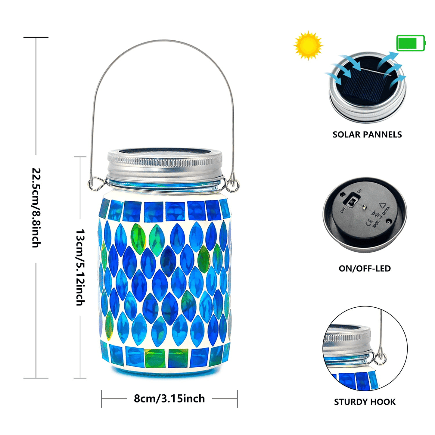 2 Pack Mosaic Solar Lantern Lights, Outdoor Solar Hanging Lights, Waterproof Mosaic Glass Lights Table Lamps for Patio Garden Yard Pathway Decoration (Blue) EasyOptionXY LLC