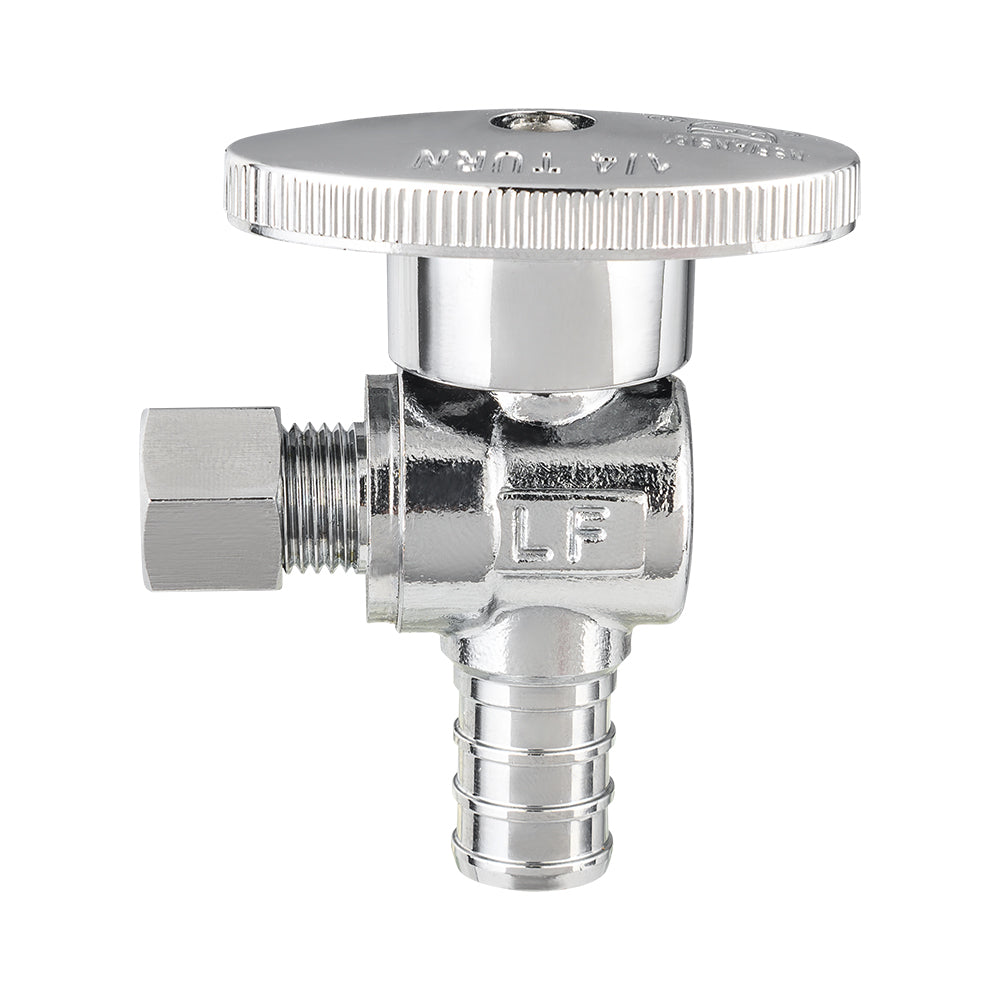 10 Pcs 1/2" PEX Crimp x 1/4" OD Compr. Angle Stop Valve, 1/4 Turn (Lead Free)