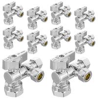 10 Pcs 1/2" FIP x 3/8" OD Compr. x 3/8" OD Compr. Split Angle Stop Valve, 1/4 Turn (Lead Free) Plumbingsell