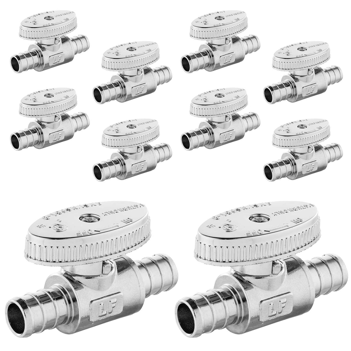 10 Pcs 1/2" PEX Crimp x 1/2" PEX Crimp Straight Stop Valve, 1/4 Turn (Lead Free)