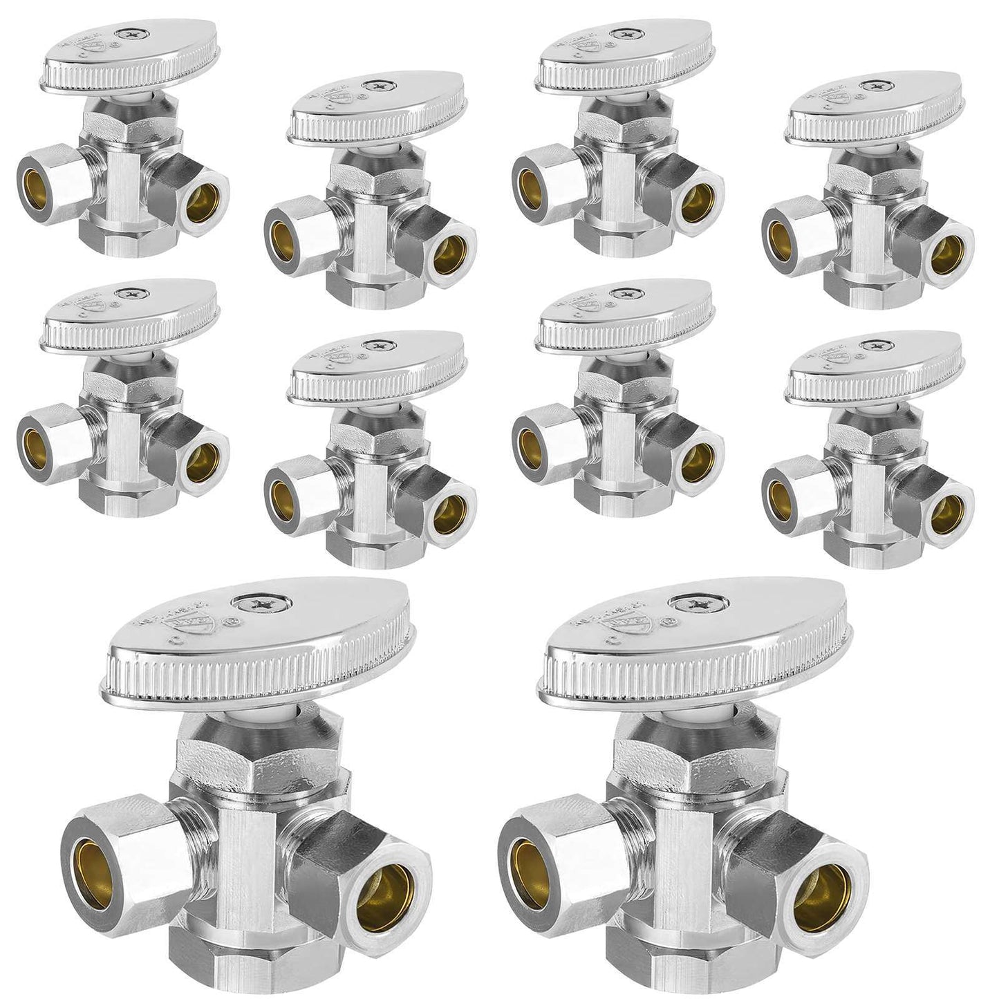 10 Pcs 1/2" FIP x 3/8" OD Compr. x 3/8" OD Compr. Dual Angle Stop Valve, Multi Turn (Lead Free)