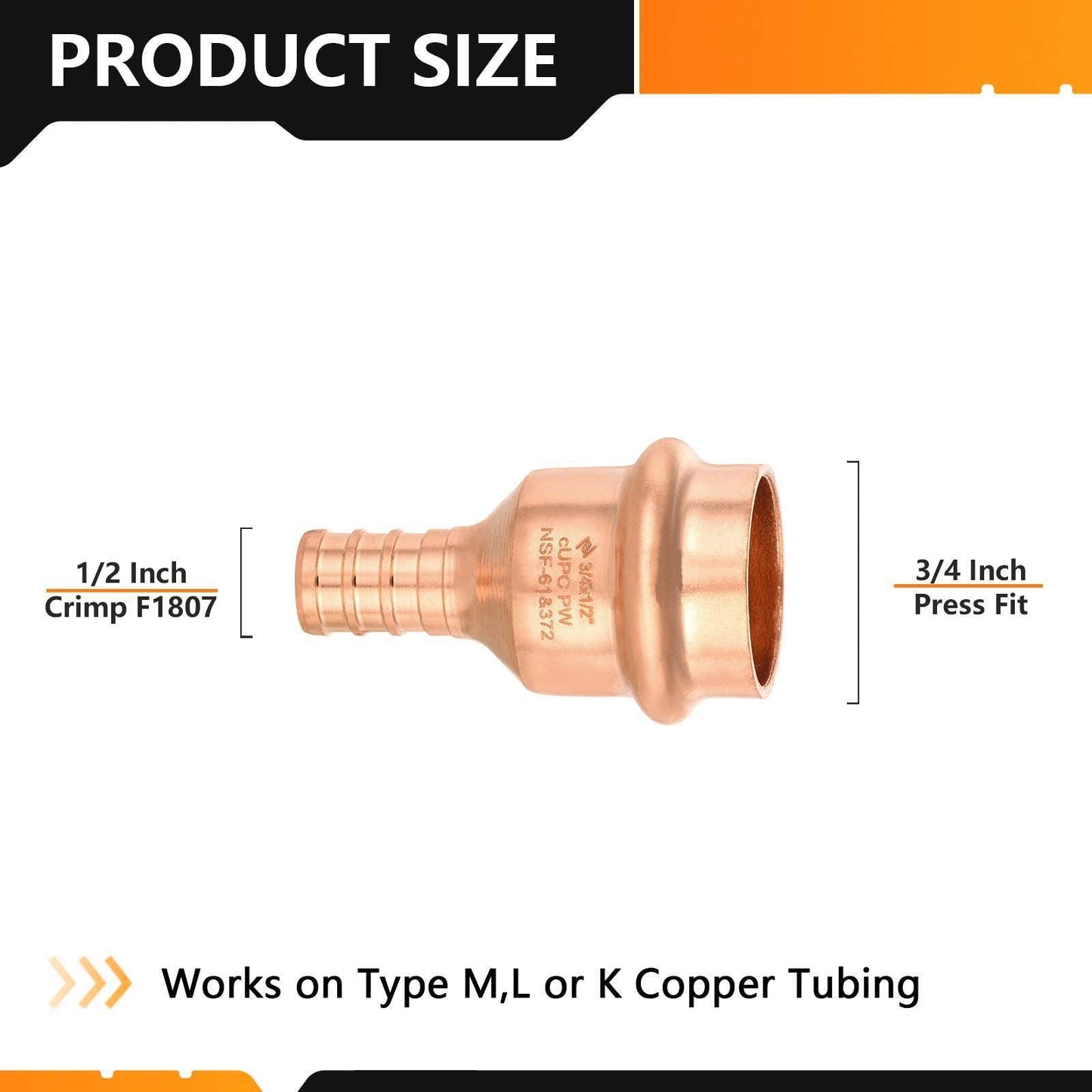 30 Pcs 3/4" Press Copper x 1/2" PEX Crimp Adapter (Lead Free)
