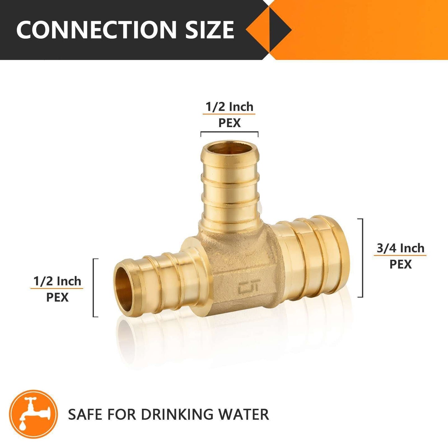 PEX-B Crimp 3/4" x 1/2" x 1/2" PEX Reducing Tee (Lead Free)