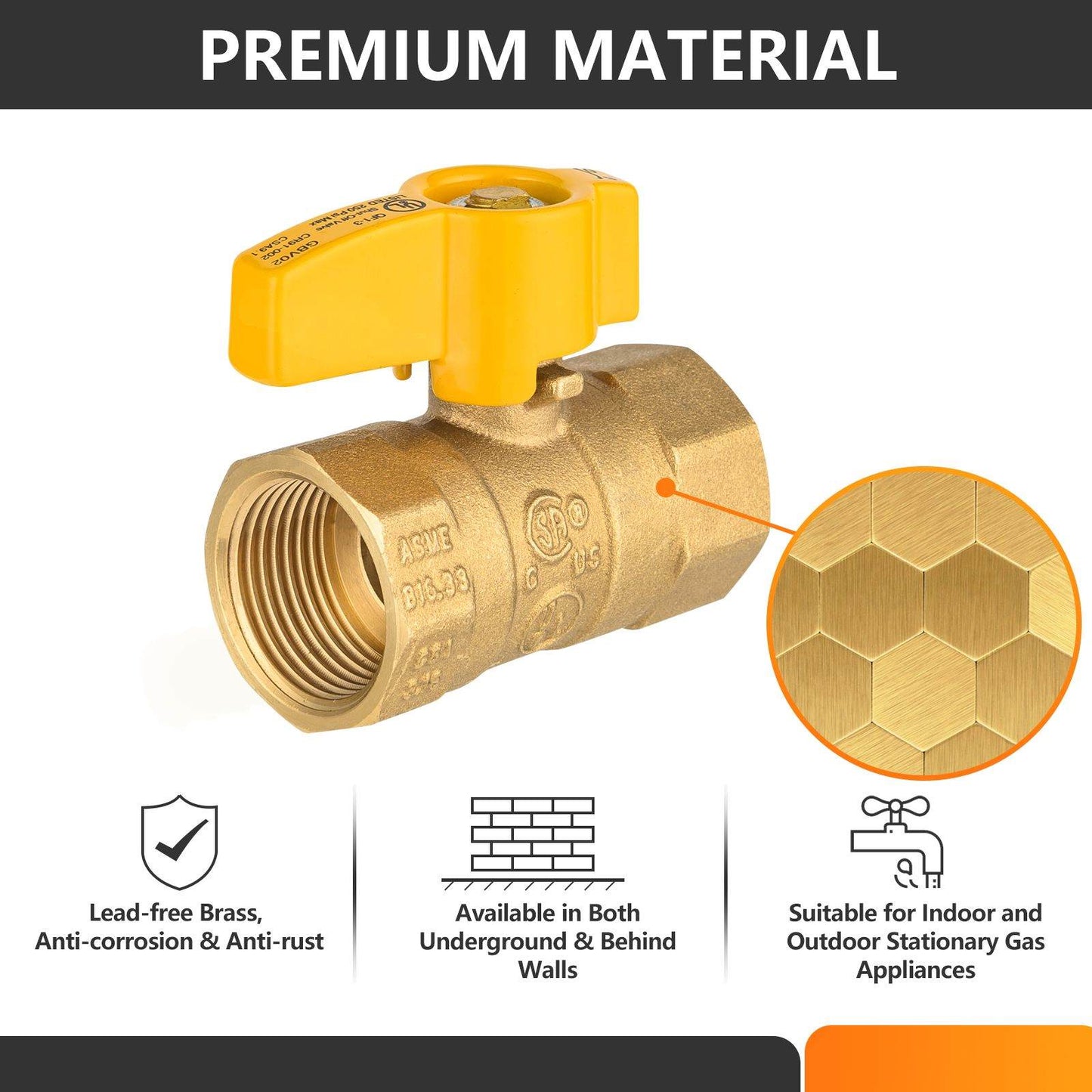 10 Pcs 3/4" FNPT Gas Valve, Yellow