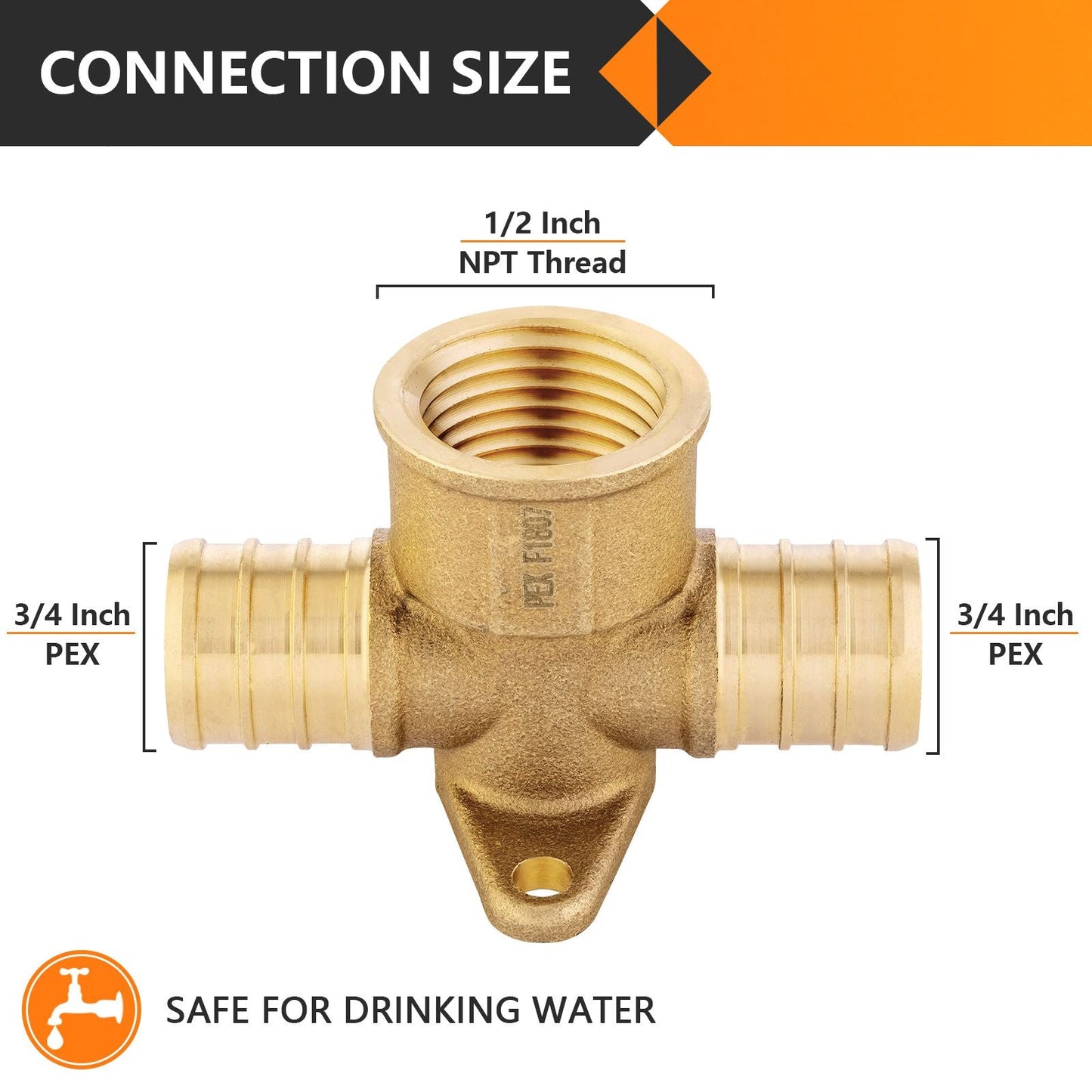 PEX-B Crimp 3/4" PEX x 3/4" PEX x 1/2" Drop Ear Tee (Lead Free)