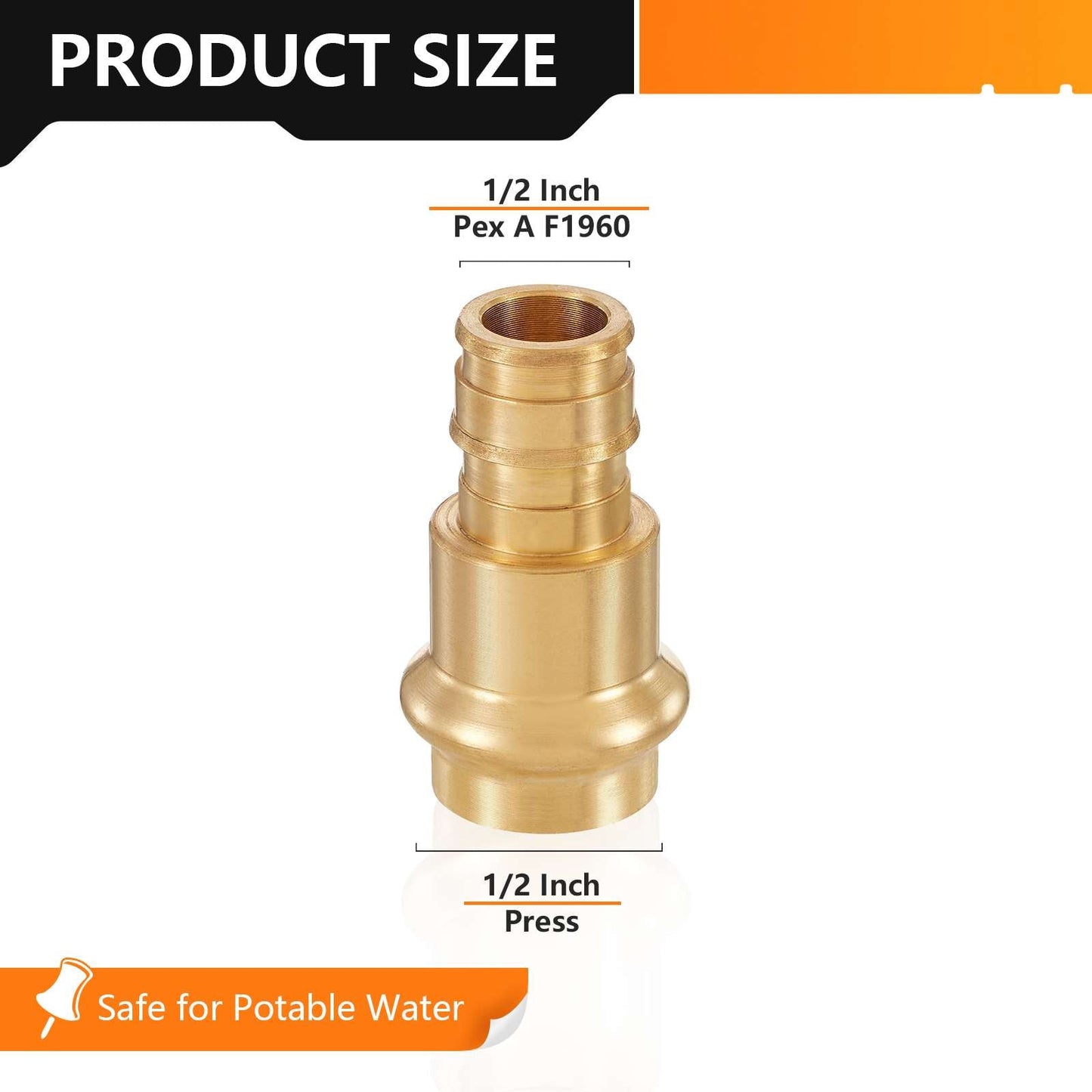 1/2" Press x 1/2" PEX Expansion Brass Adapter (Lead Free)