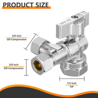 10 Pcs 1/2" FIP x 3/8" OD Compr. x 3/8" OD Compr. Split Angle Stop Valve, 1/4 Turn (Lead Free) Plumbingsell