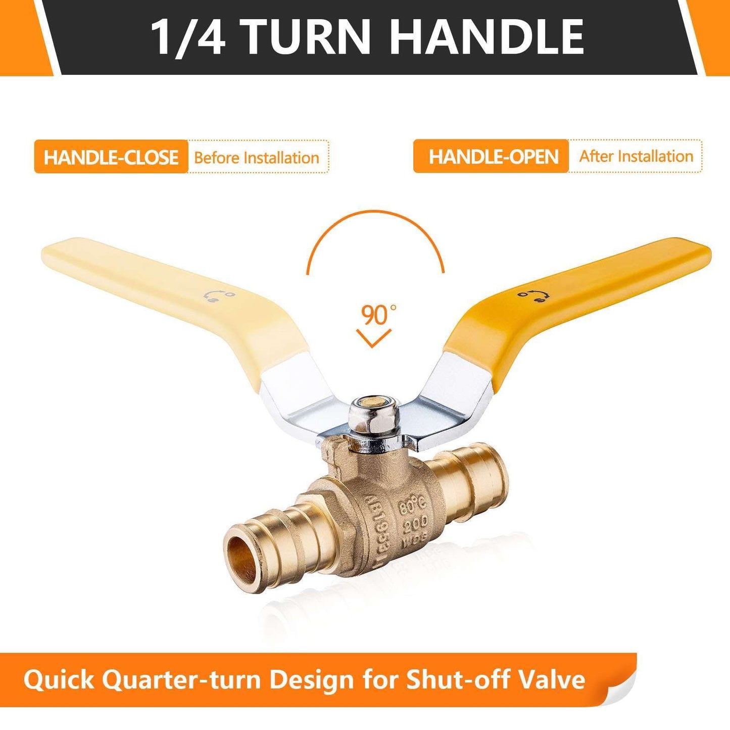 10 Pcs 1/2" PEX Expansion Ball Valve, Yellow (Lead Free)