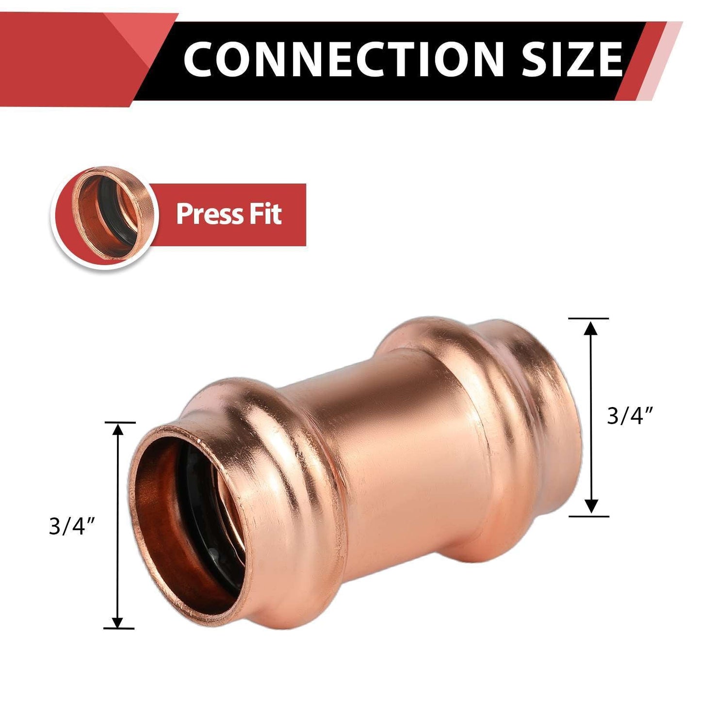 30 Pcs 3/4" Copper Press Coupling NO Stop (Lead Free)