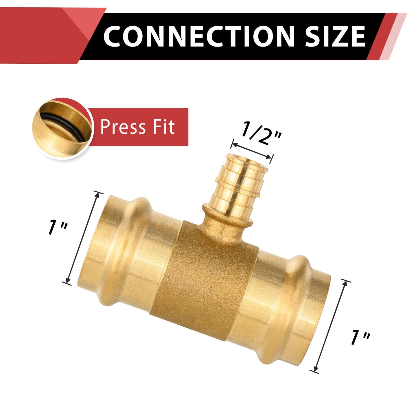 1" x 1" x 1/2" Press x Press x PEX Expansion Brass Tee (Lead Free)