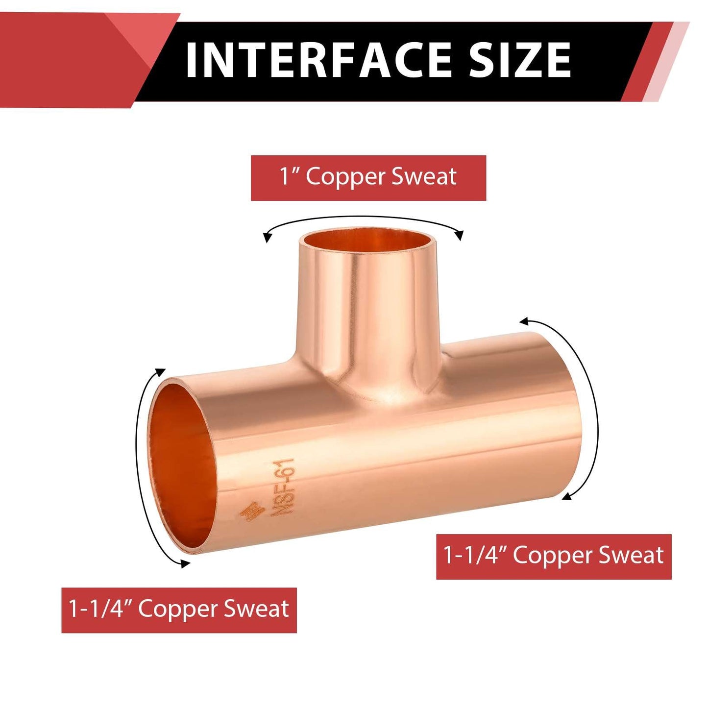30 Pcs 1-1/4" X 1-1/4" X 1" Copper Reducing Tee at Wholesale Price