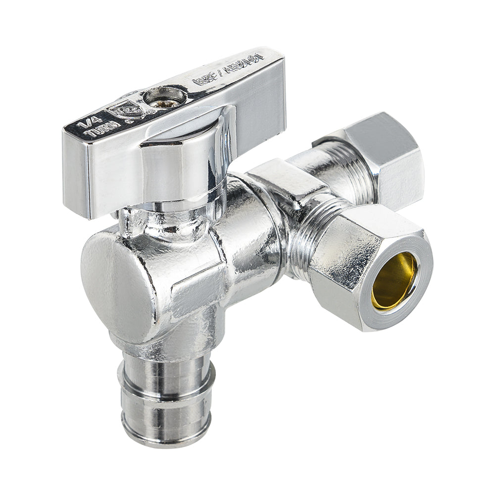10 Pcs 1/2" Pex-a Expansion (F1960) Inlet x 3/8" OD Compr. x 3/8" OD Compr. Split, Angle Stop Valve, Quarter Turn (Lead Free)