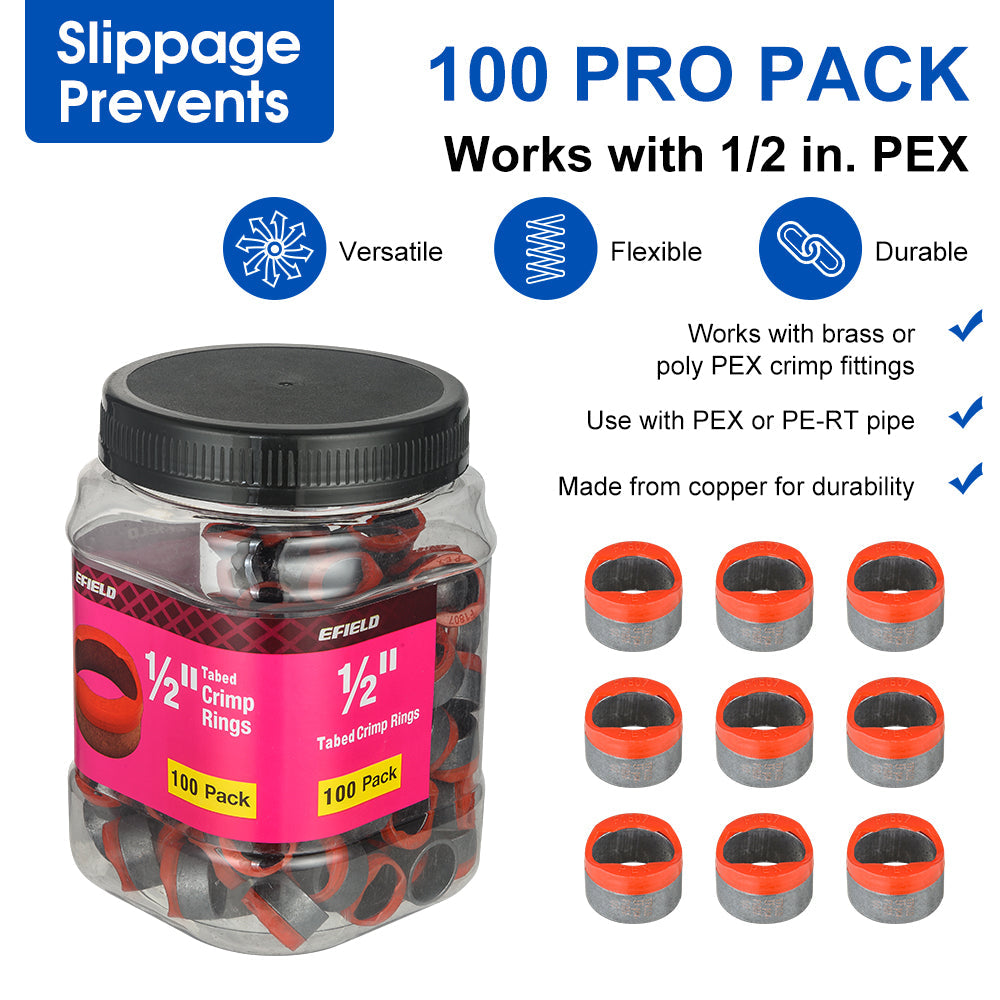 PEX Copper Rings 1/2", w/End Stop, 100 Pro Pack