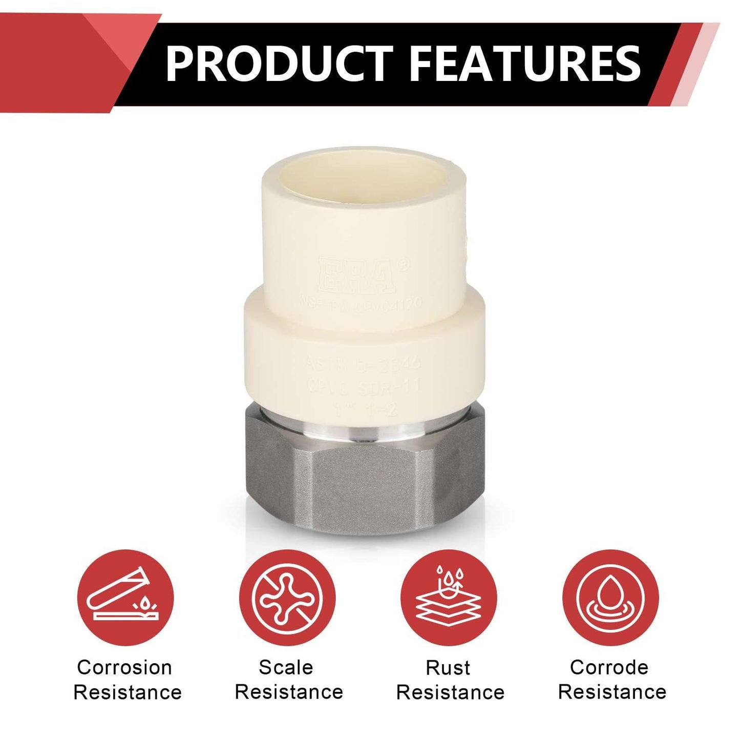 1" CPVC x Female Stainless Steel Adapter (Lead Free)