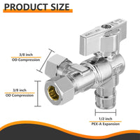 10 Pcs 1/2" Pex-a Expansion (F1960) Inlet x 3/8" OD Compr. x 3/8" OD Compr. Split, Angle Stop Valve, Quarter Turn (Lead Free) Plumbingsell