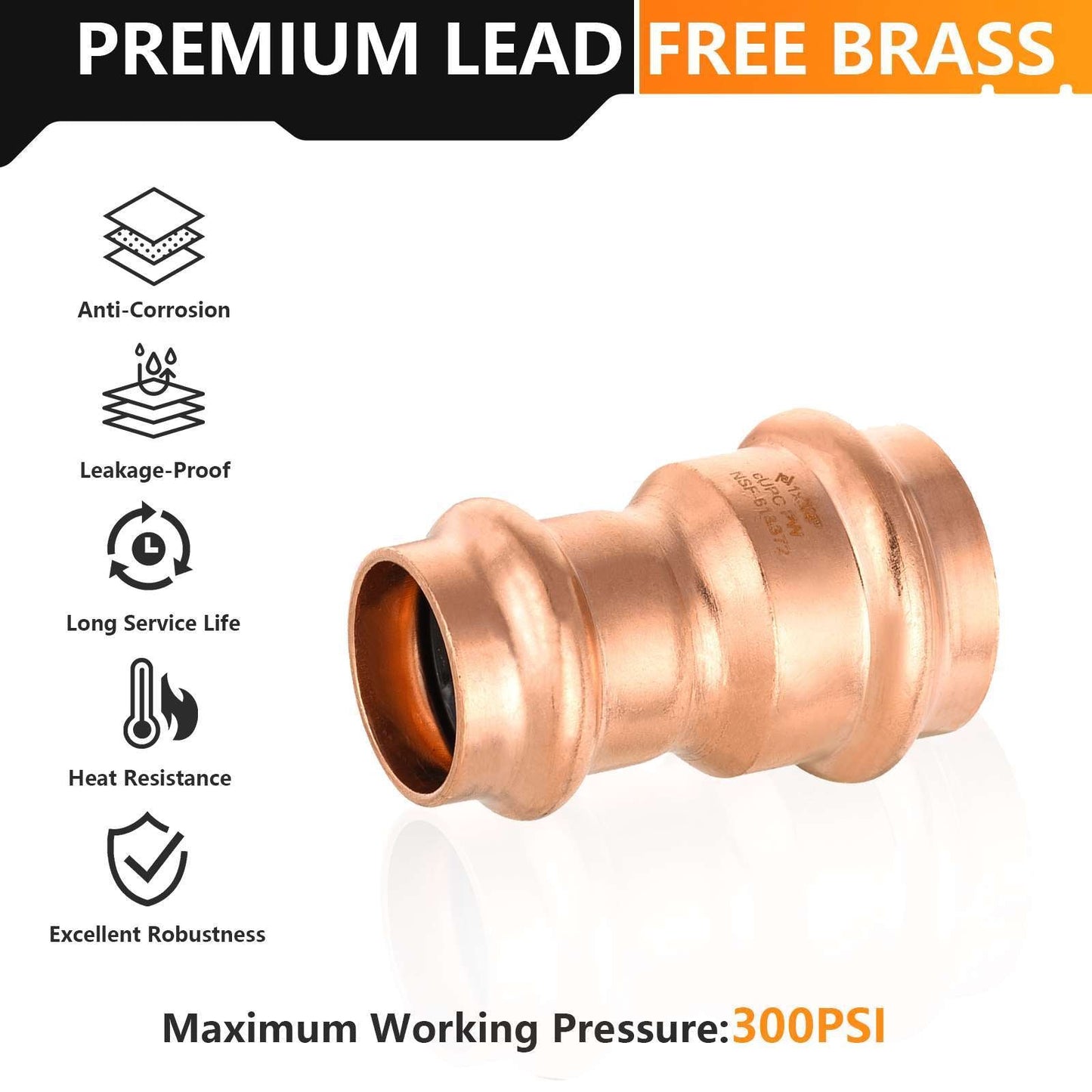 1" x 3/4" Copper Press x Press Coupling NO Stop (Lead Free)