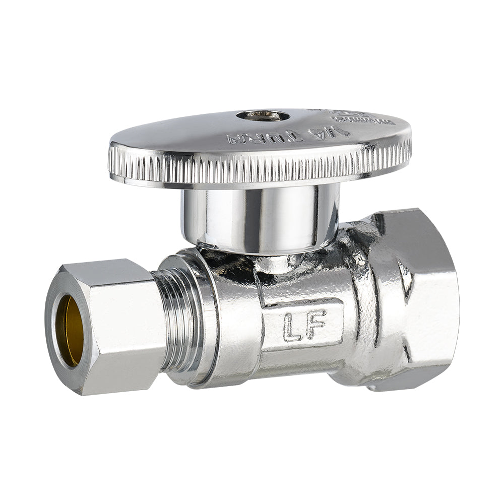 10 Pcs 1/2" FIP x 3/8" OD Compr. Straight Stop Valve, 1/4 Turn (Lead Free)