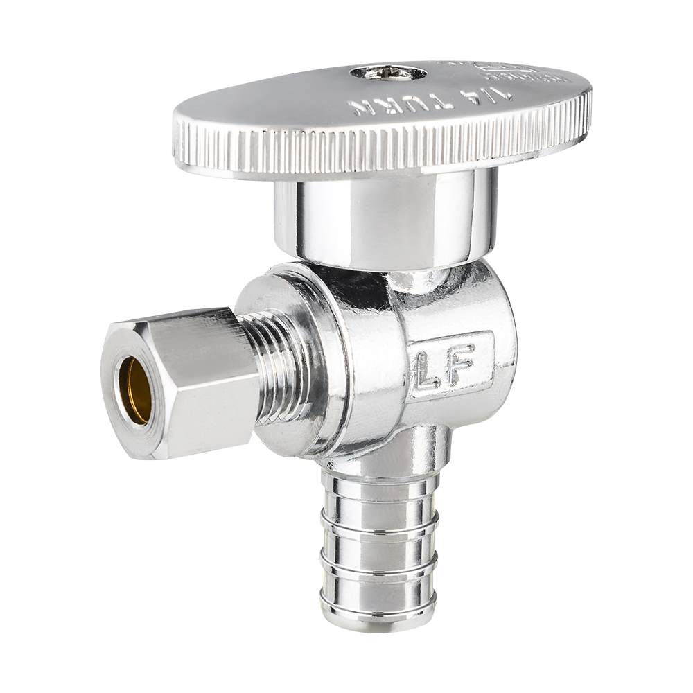 10 Pcs 1/2" PEX Crimp x 1/4" OD Compr. Angle Stop Valve, 1/4 Turn (Lead Free)