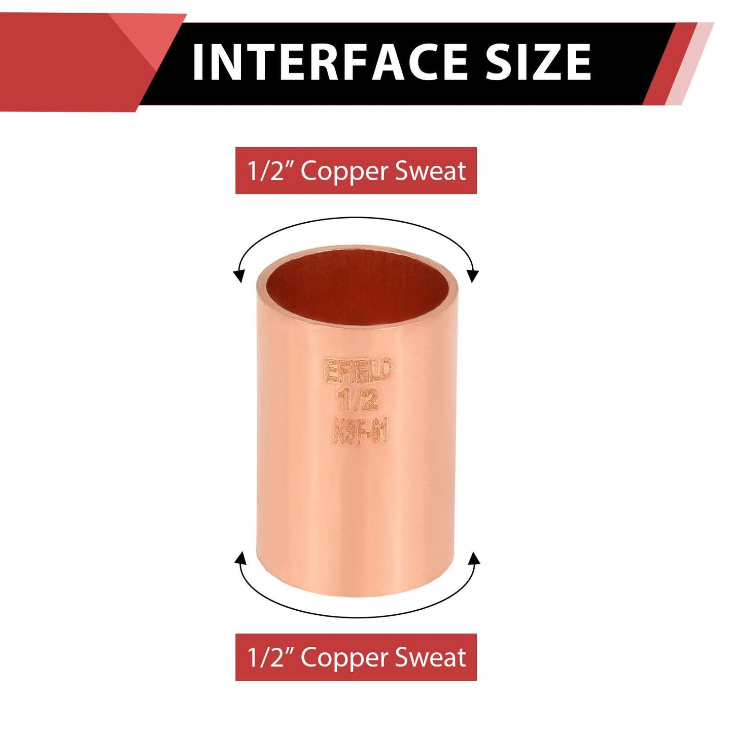 30 Pcs 1/2" Copper Coupling, No Stop at Wholesale Price