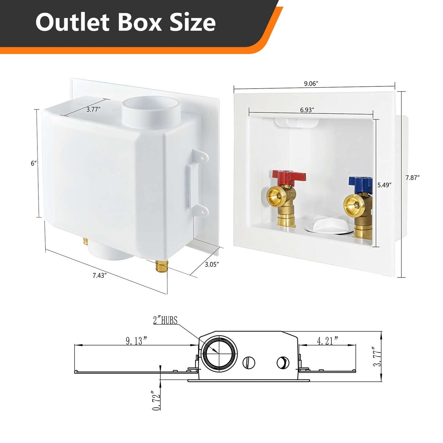 10 Pcs 1/2" PEX Crimp (F1807) Inlet, Washing Machine Outlet Box, with Center Drain