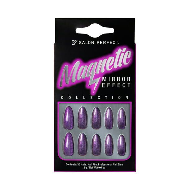Salon Perfect Magnetic Mirror Effect Purple Nail Set, File & Glue Included, 30 Pieces EasyOptionXY LLC