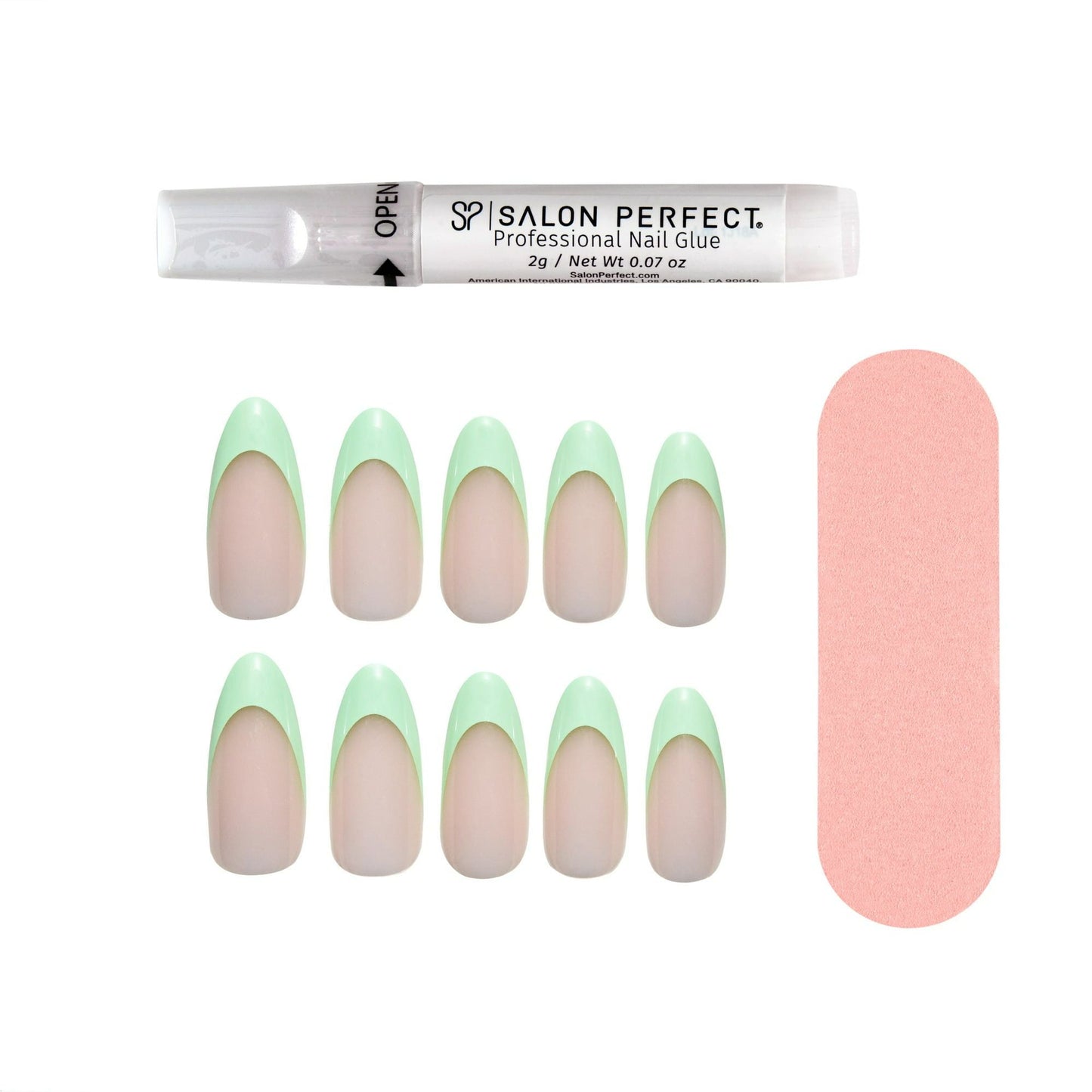 Salon Perfect Artificial Nails, 145 Neon Modern French Mint File & Glue Included, 30 Nails EasyOptionXY LLC