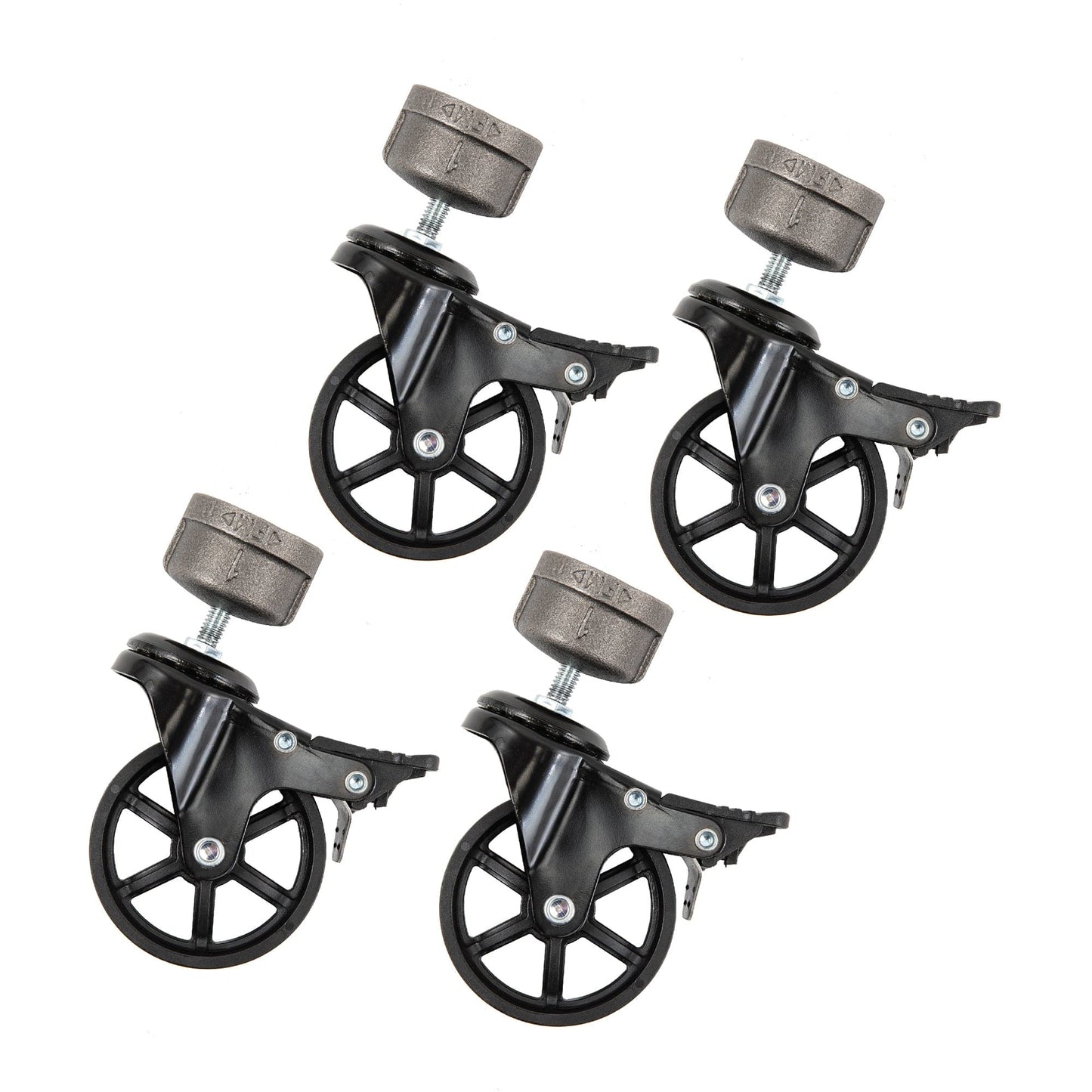 Swivel Caster Wheels for 1” Pipe with Locking Mechanism (4-Pack)