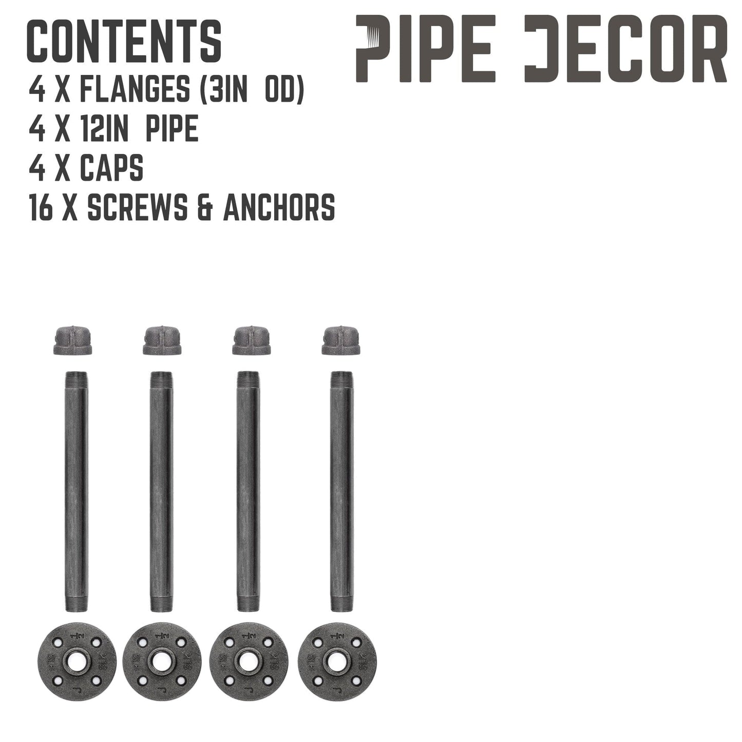 1/2 in. x 12 in. Clothing Hanging Bracket Kit, 4 Pack PIPE DECOR