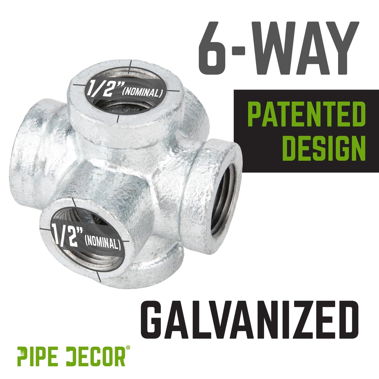 1/2 in. Galvanized 6-Way Fitting PIPE DECOR
