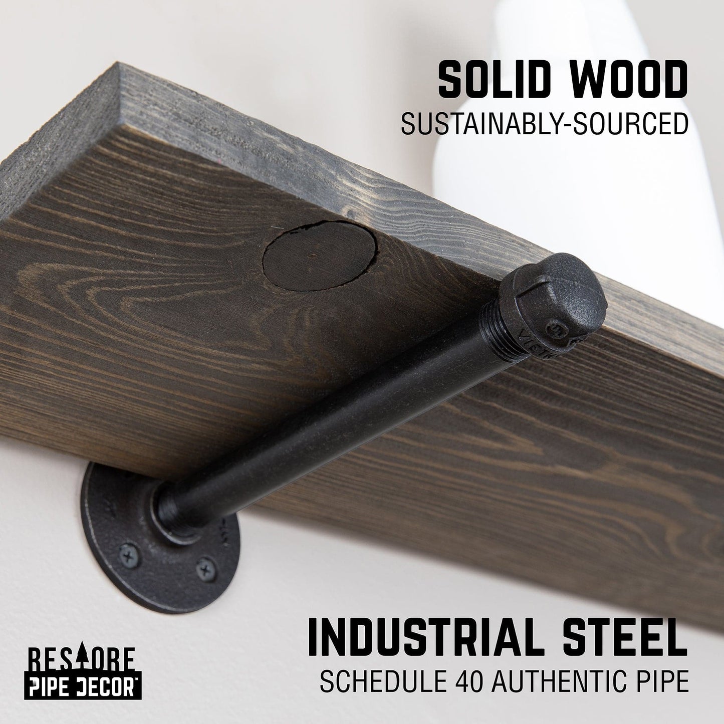 RESTORE Boulder Black 36 in. Shelves with Noir Pre-finished Straight Brackets