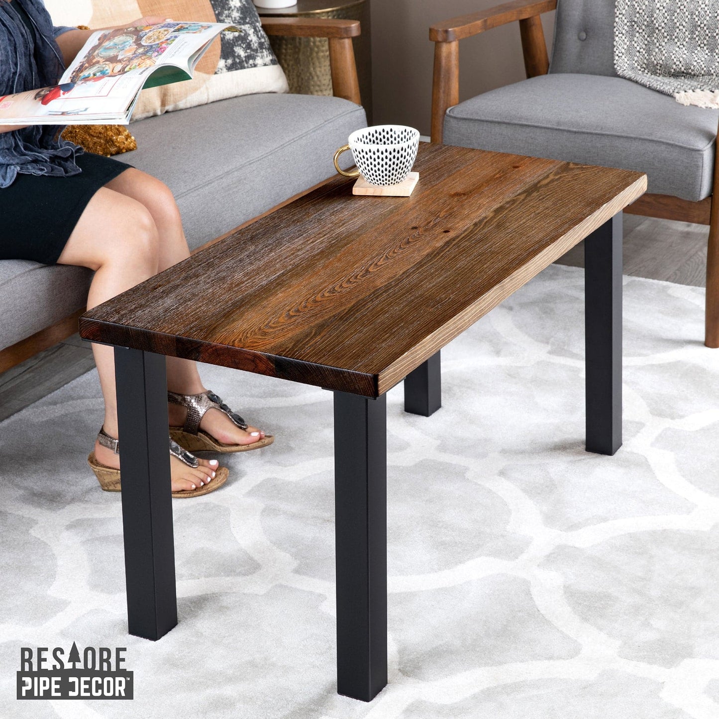 Skyline Boulder Black Solid Wood Coffee Table with 18 in. High-Rise Legs