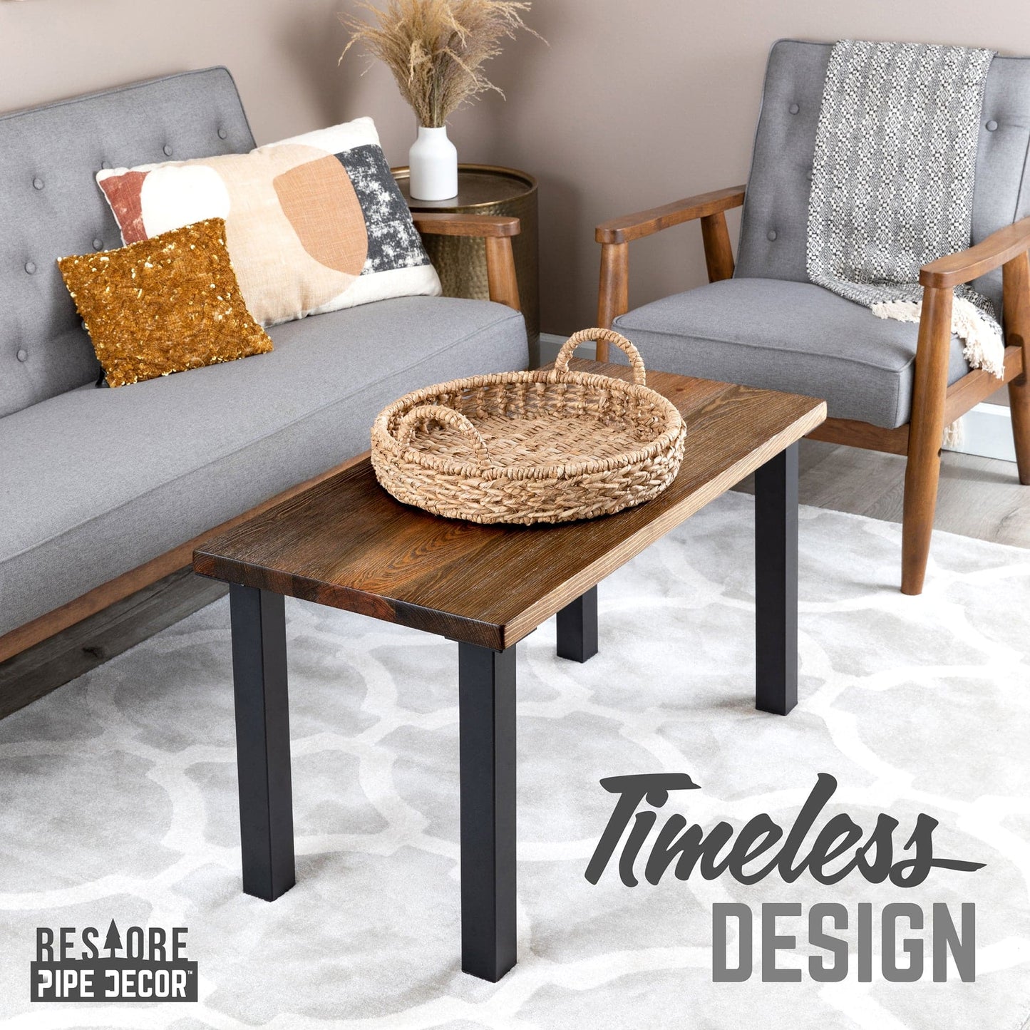Skyline Boulder Black Solid Wood Coffee Table with 18 in. High-Rise Legs