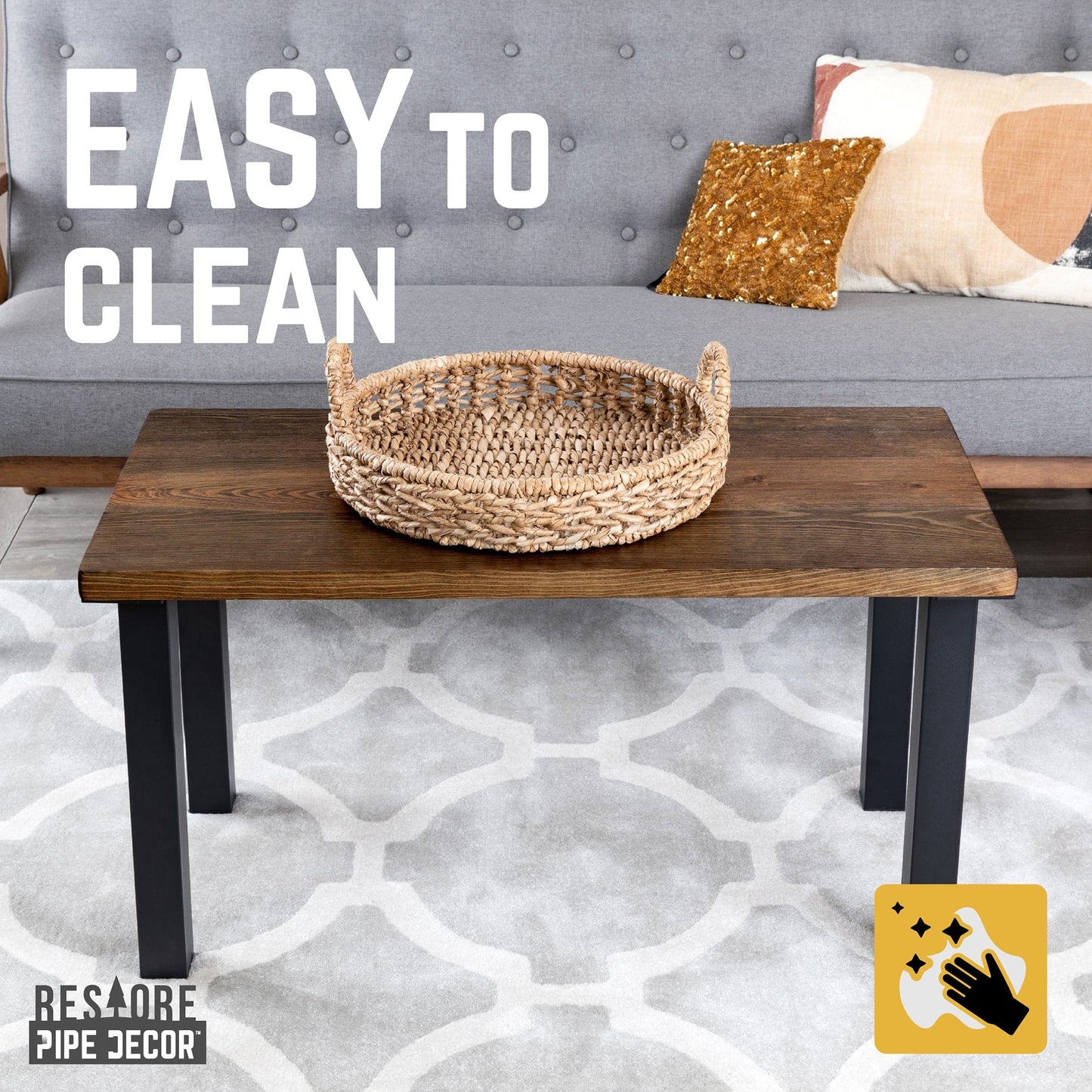 Skyline Boulder Black Solid Wood Coffee Table with 18 in. High-Rise Legs