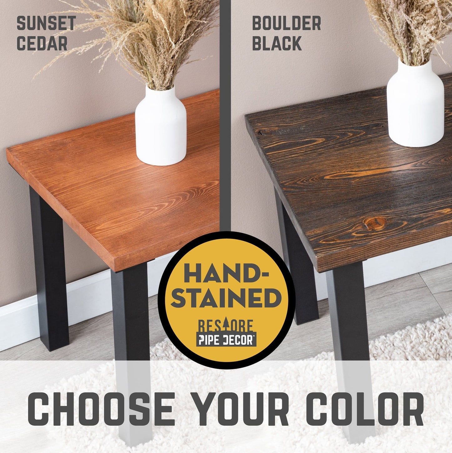 Skyline Boulder Black Solid End Table with 18 in. High-Rise Legs