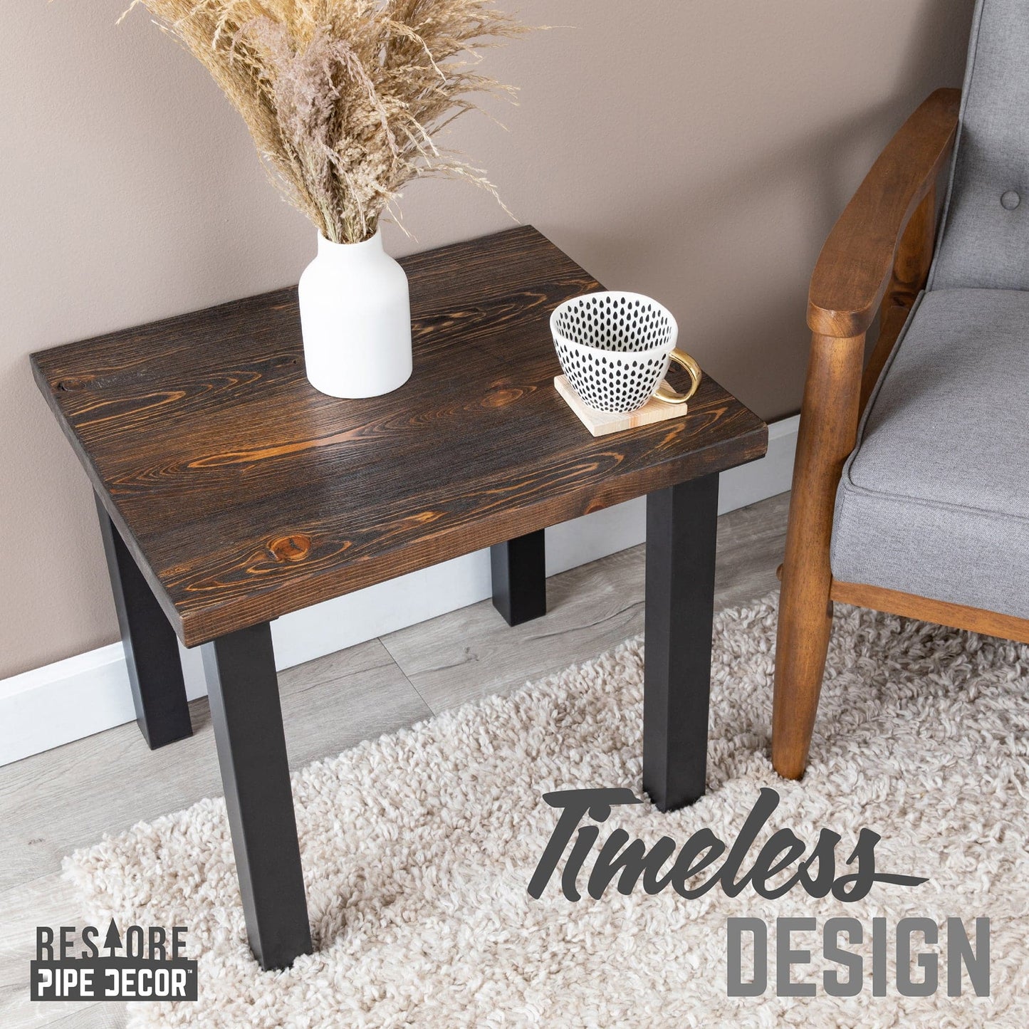 Skyline Boulder Black Solid End Table with 18 in. High-Rise Legs