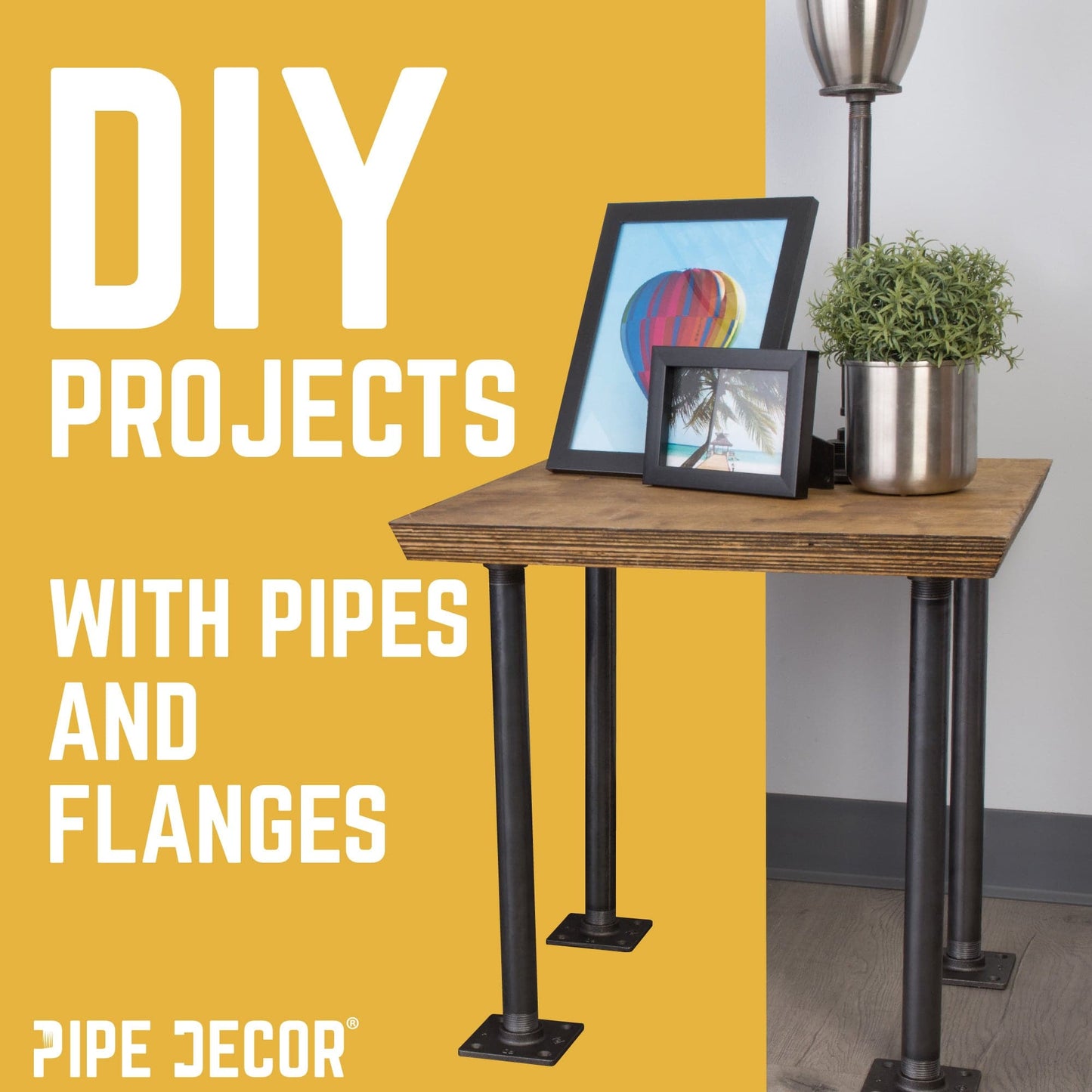 1 in. x 12 in. Square Flange Pipe Table Legs - 4 Pack
