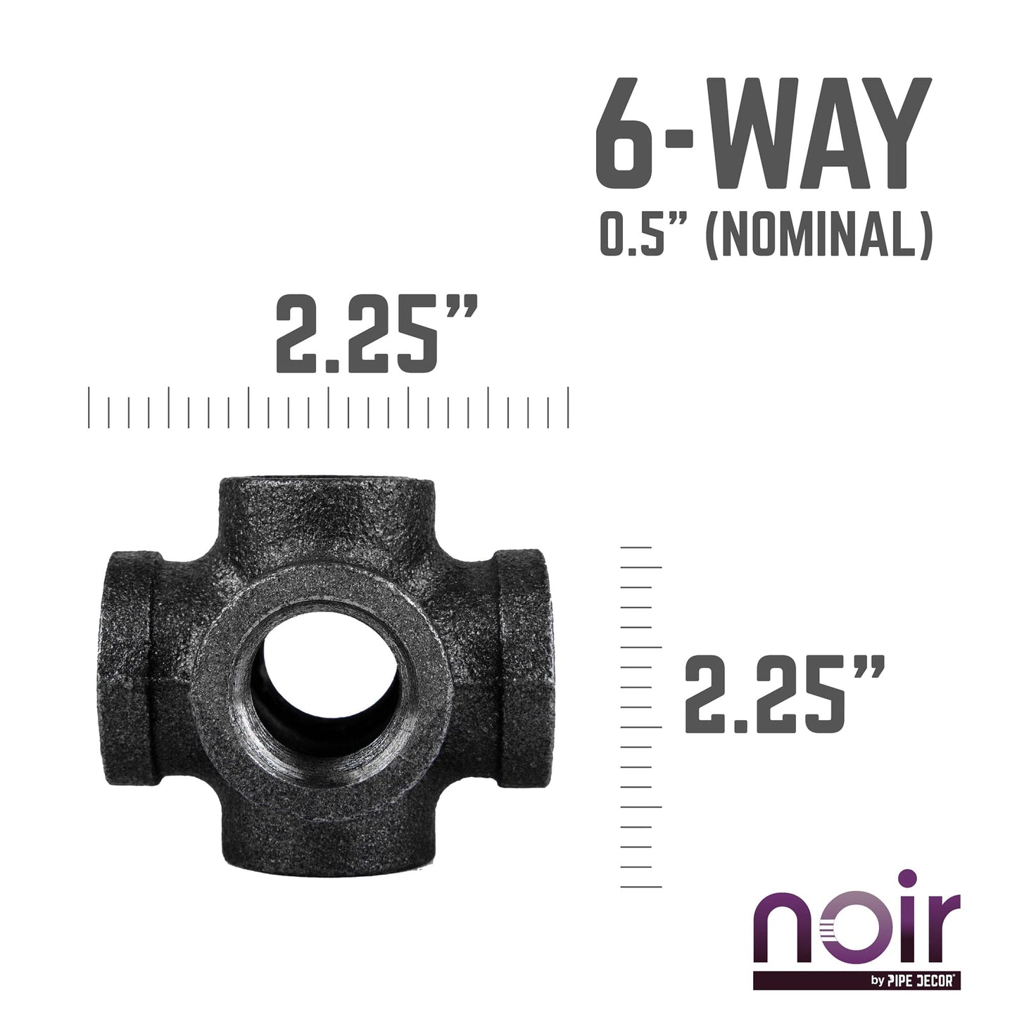 1/2 in. Prefinished Matte Black 6-Way Fitting PIPE DECOR