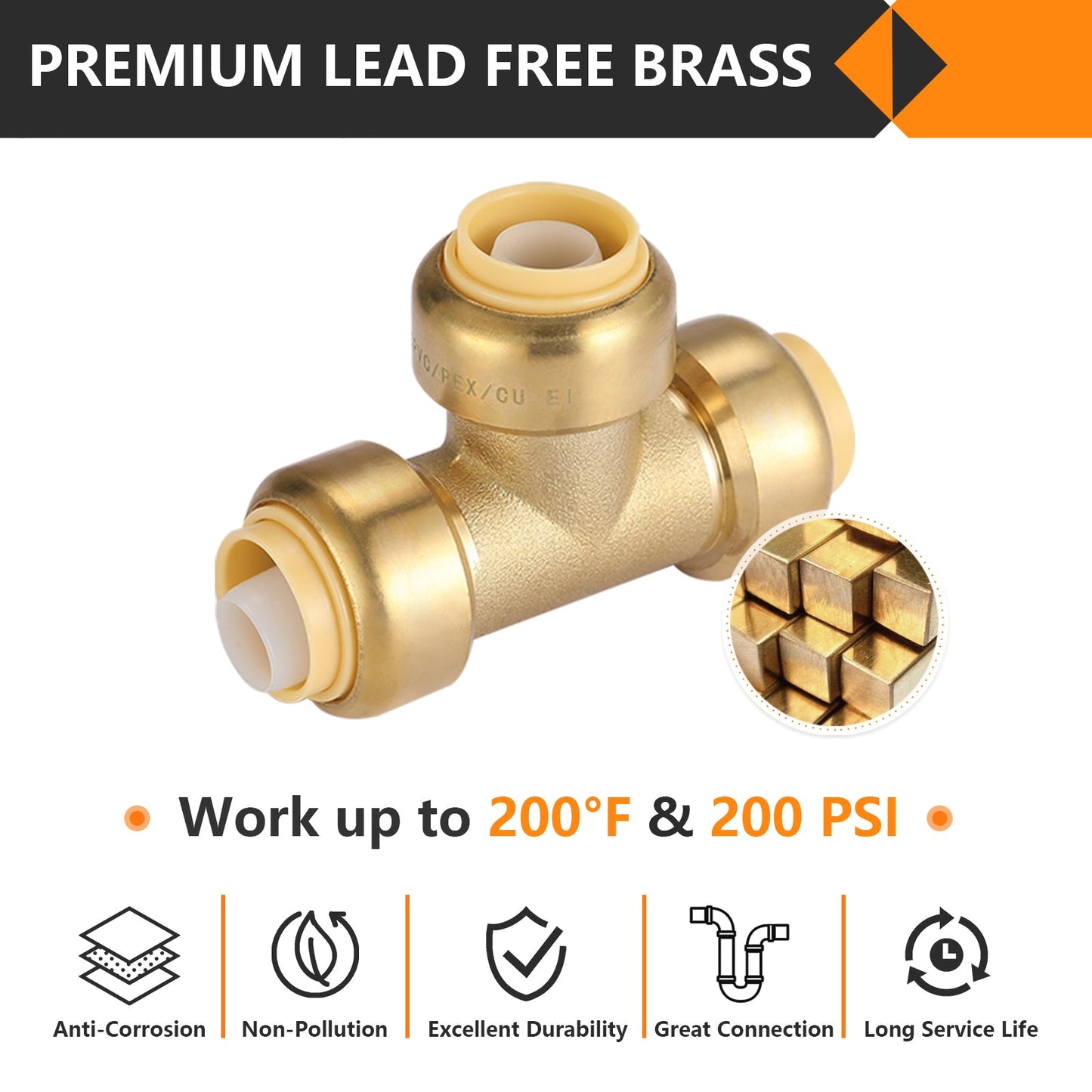 Pro 10-Pack 1/2" Push Fit Tee