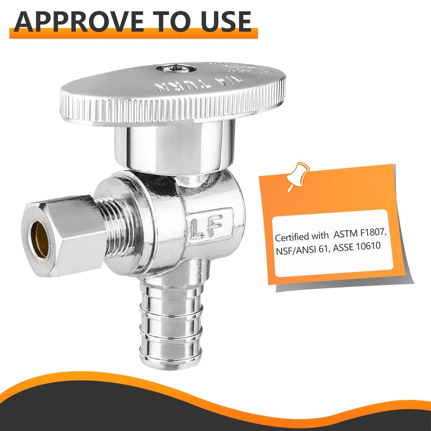 10 Pcs 1/2" PEX Crimp x 1/4" OD Compr. Angle Stop Valve, 1/4 Turn (Lead Free)
