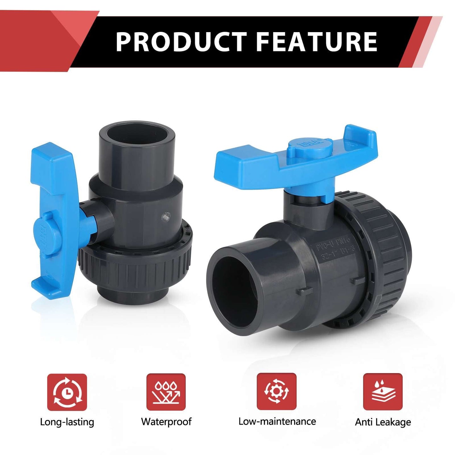 1-1/4" PVC Single Union Ball Valve SCH 40/80, Threaded