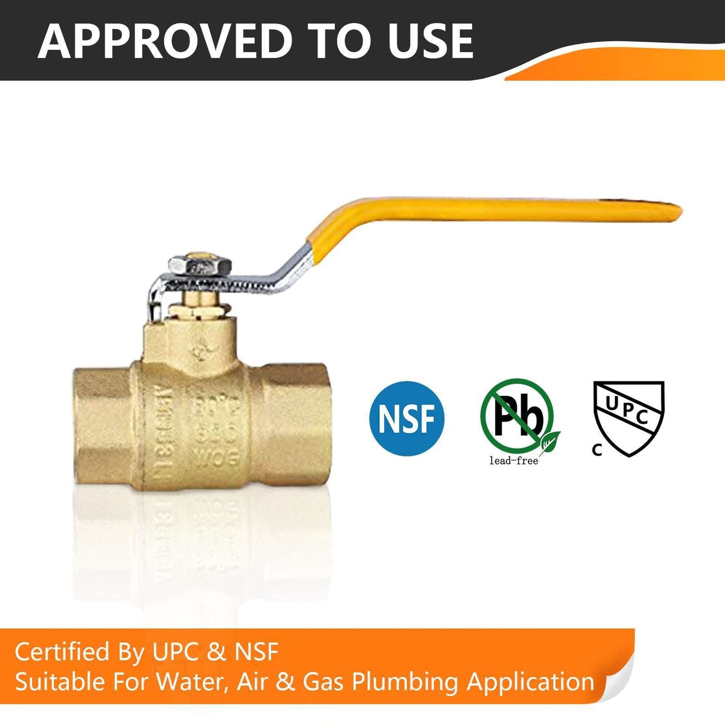 10 Pcs 1/2" FNPT Ball Valve, Yellow (Lead Free)