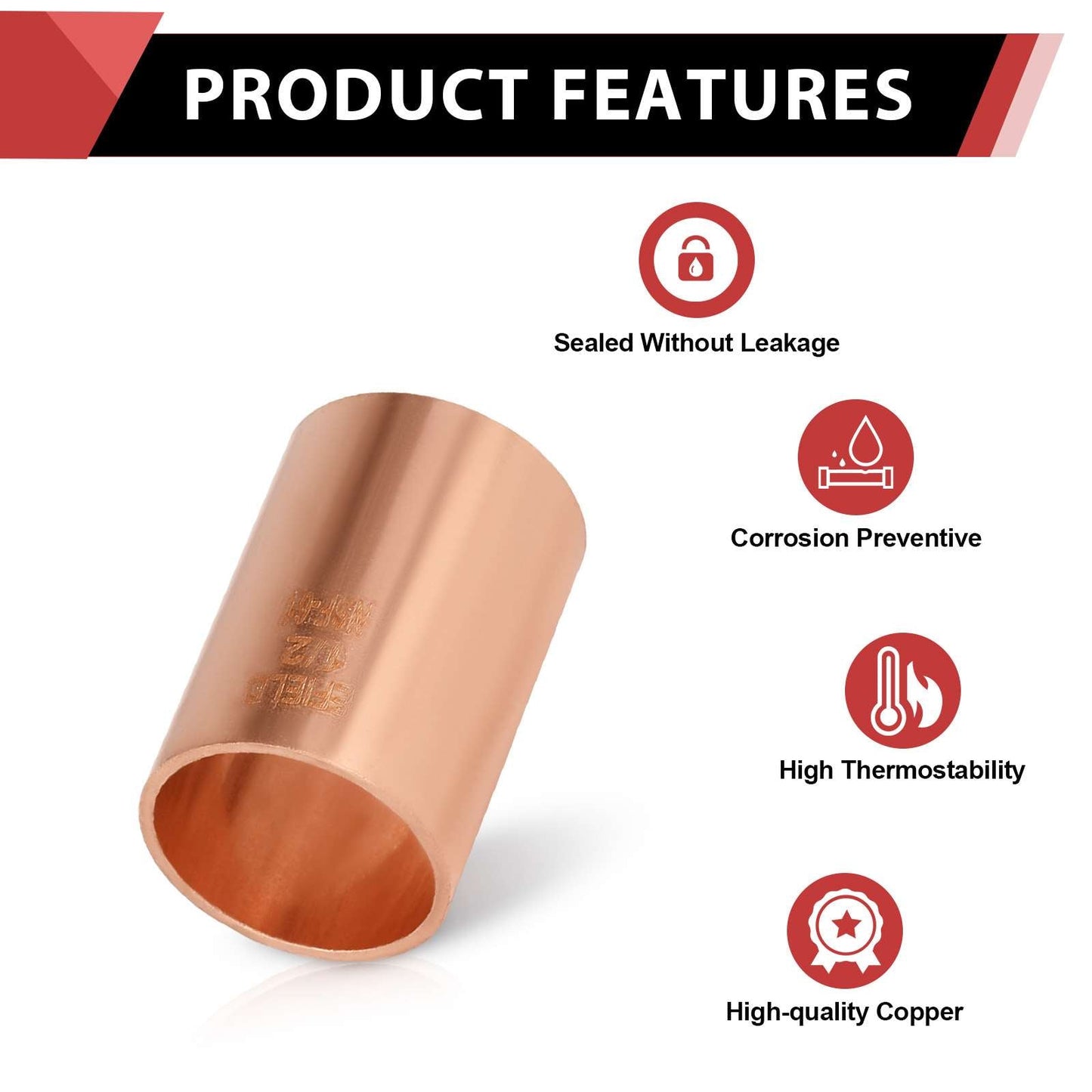 30 Pcs 1/2" Copper Coupling, No Stop at Wholesale Price
