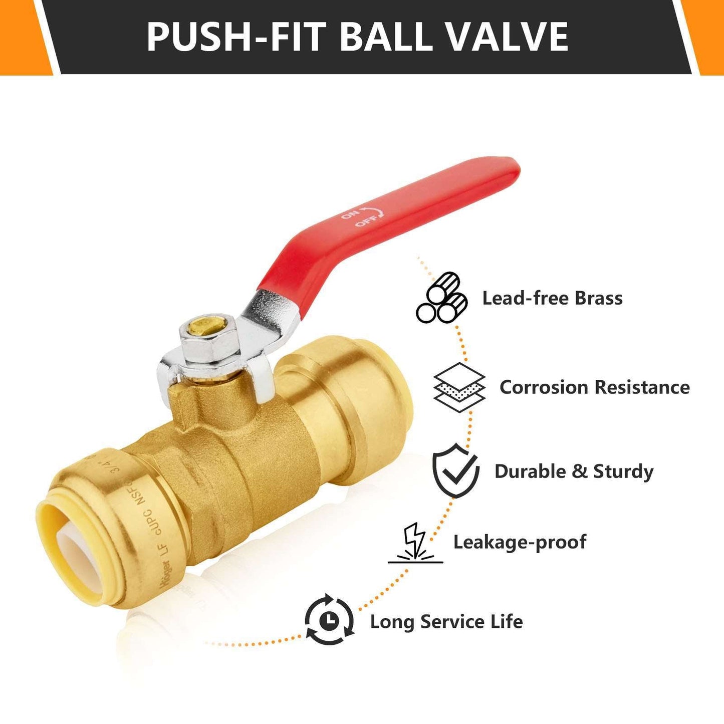 10 Pcs 3/4" Push Fit Ball Valve, Red (Lead Free)