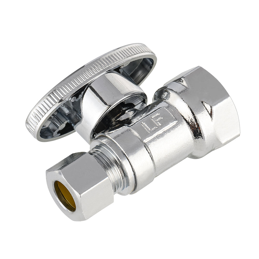 10 Pcs 1/2" FIP x 3/8" OD Compr. Straight Stop Valve, 1/4 Turn (Lead Free)