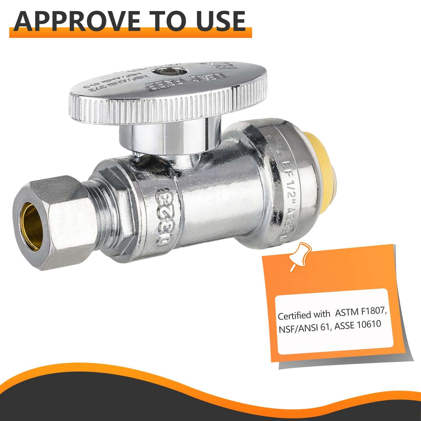 10 Pcs 1/2" Push Connect x 1/4" OD Straight Stop Valve, 1/4 Turn (Lead Free)