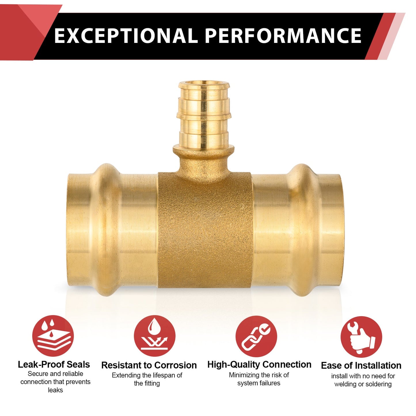 1" x 1" x 1/2" Press x Press x PEX Expansion Brass Tee (Lead Free)